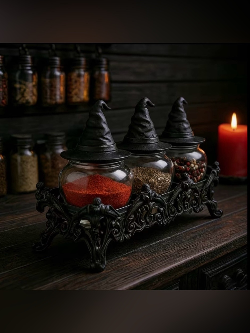 Halloween Witch Hat Spice Jar Set - apothecary